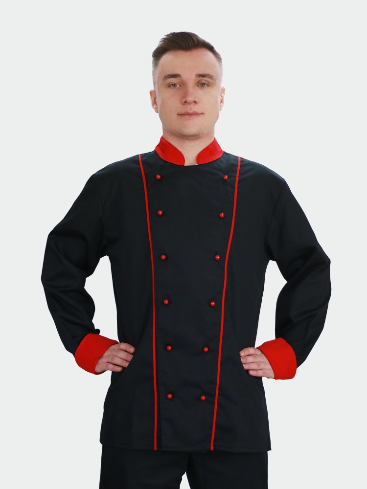 Černý kuchařský rondon dvouřadý s červenou kombinací