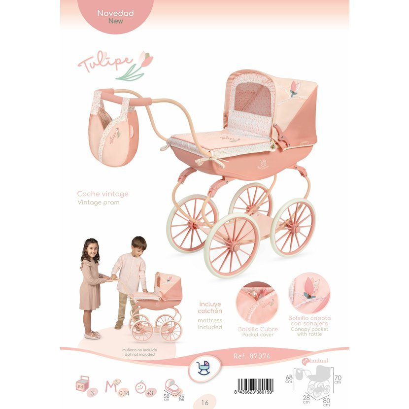 DeCuevas 87074 Kočárek pro panenky hluboký Tulipe 2025 - 68 cm - Obrázek 2