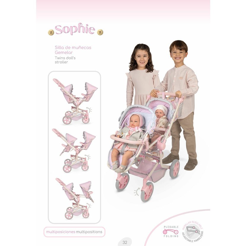 DeCuevas 90875 Skládací kočárek pro dvojčata panenky s taškou Sophie 2025 - 91 cm - Obrázek 3