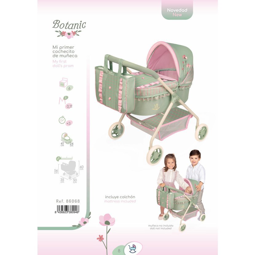 DeCuevas 86068 Můj první kočárek pro panenky s taškou Botanic 2026 – 56 cm - Obrázek 2