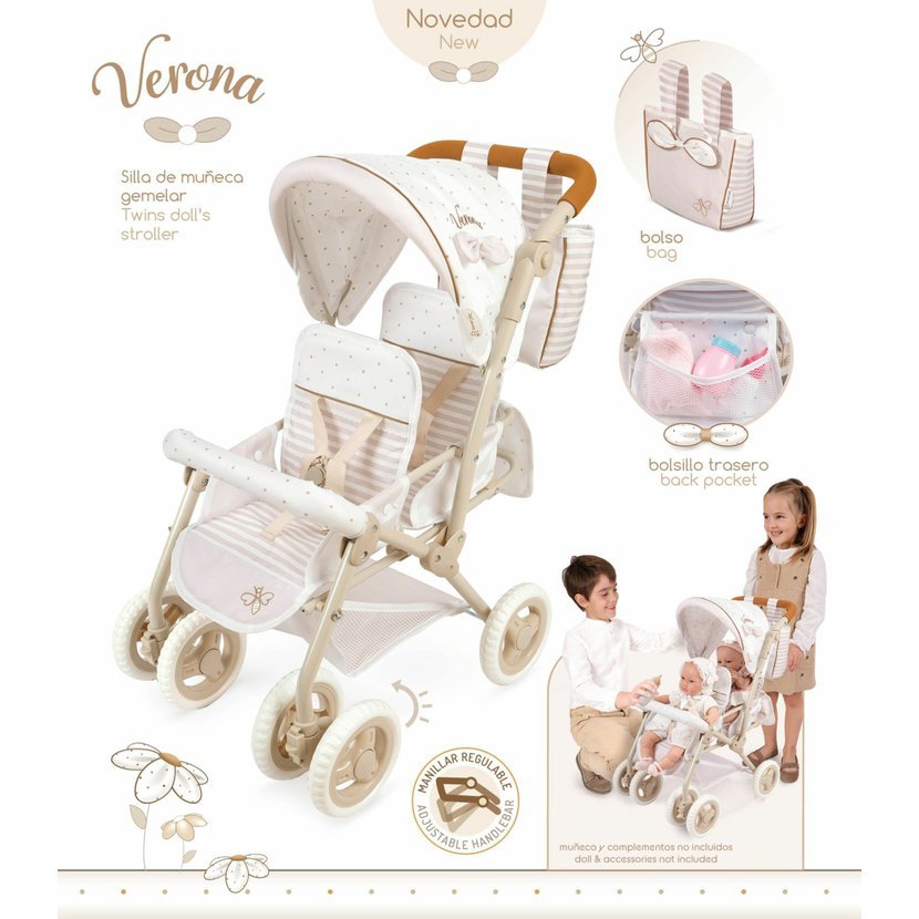 DeCuevas 90378 Skládací kočárek pro dvojčata panenky s taškou Verona 2024 - 72 cm - Obrázek 2